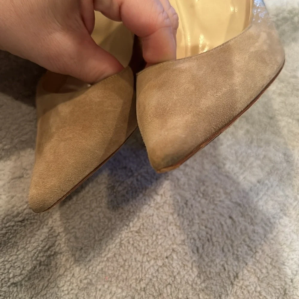 Jimmy Choo Tan and Gold Heels Sleek Pointed Toe - Picture 7 of 10